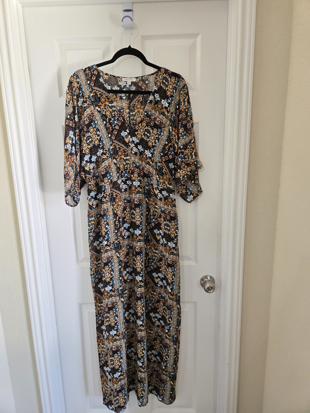 Boho Floral Maxi Dress in Black and Brown